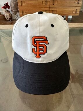 White & Black Baseball Cap with Orange SF Logo